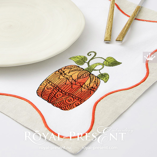 Pumpkin with linear ornament Digital Embroidery Design - 2 sizes