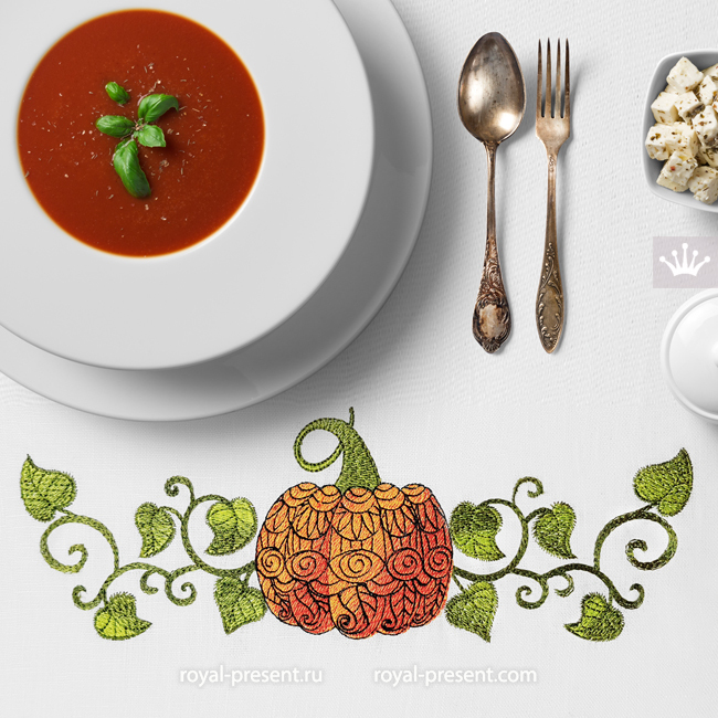 Border Pumpkin with ornament Digital Embroidery Design - 5 sizes RPE-1904