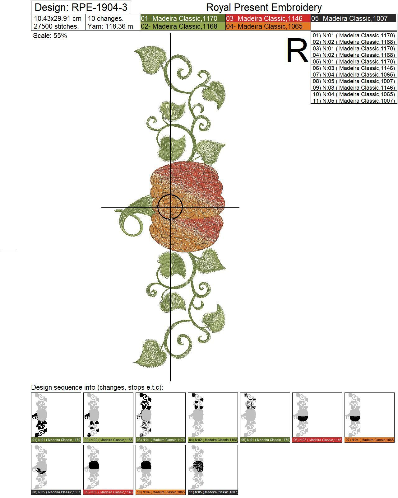 Border Pumpkin with ornament Digital Embroidery Design - 5 sizes