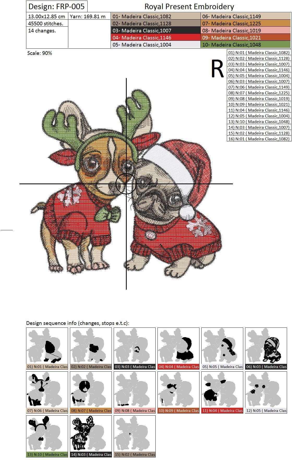 Machine Embroidery Design Christmas Puppies Pug and Chihuahua - 2 sizes