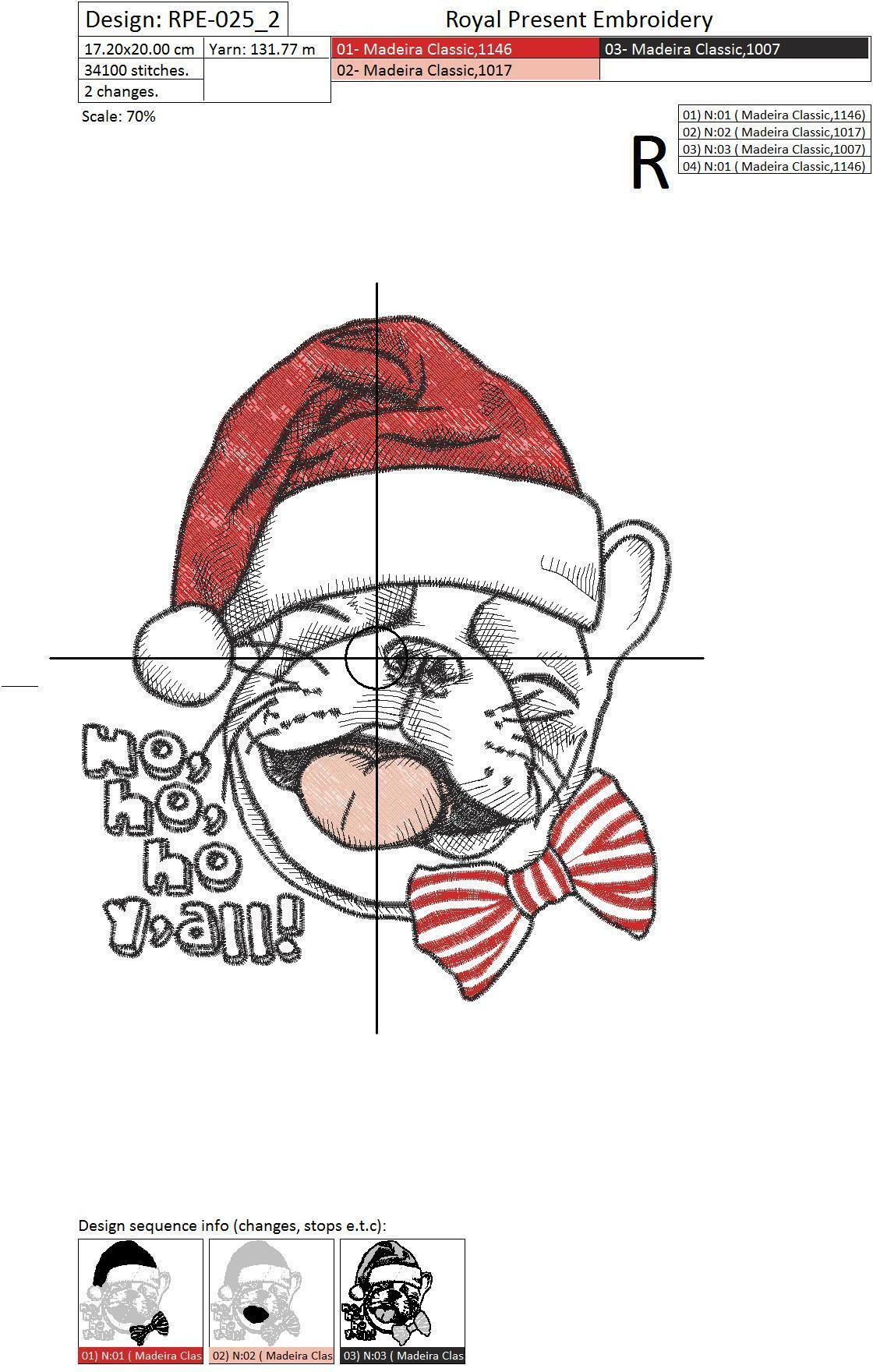 Machine Embroidery Design French bulldog in a Santa hat