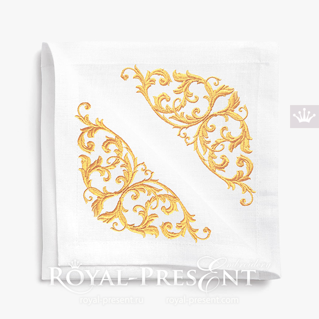Vintage damask corner machine embroidery design - 4 sizes