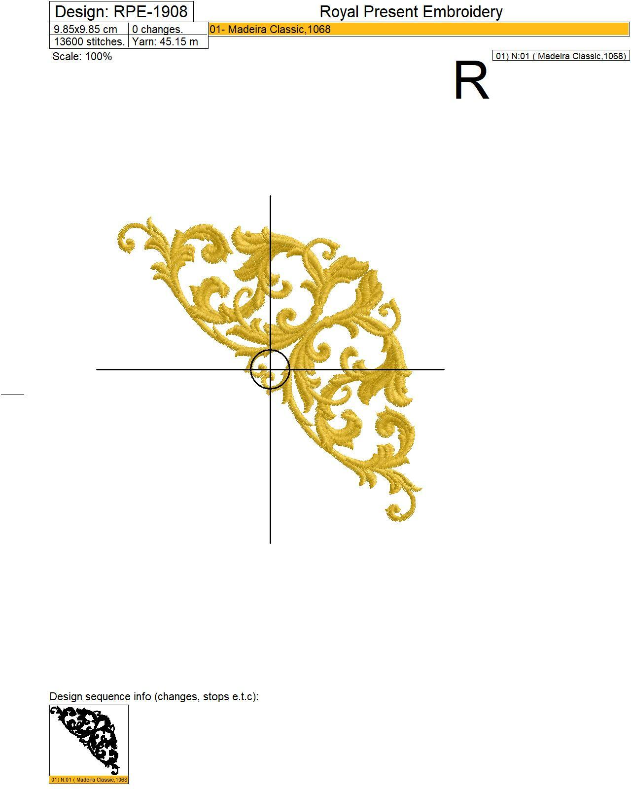 Vintage damask corner machine embroidery design - 4 sizes