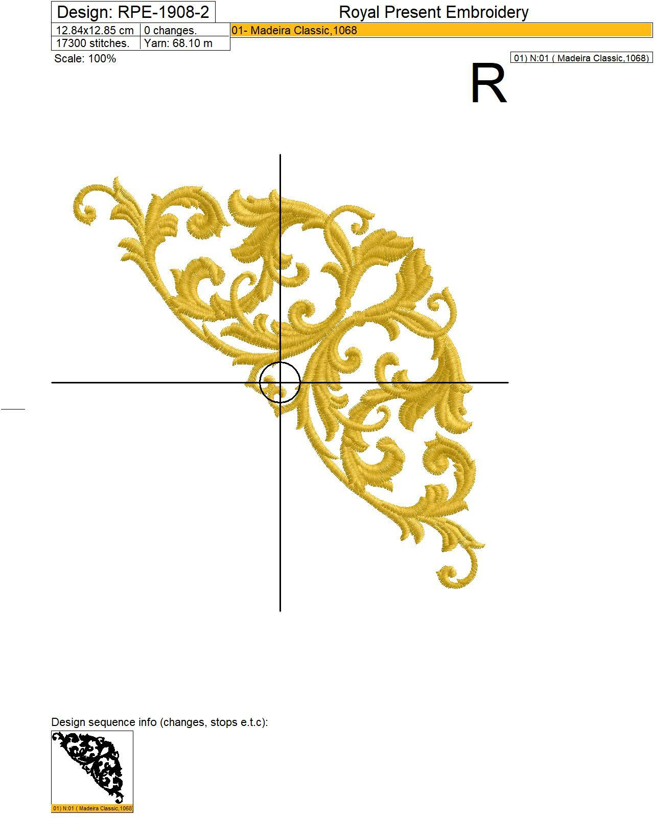 Vintage damask corner machine embroidery design - 4 sizes
