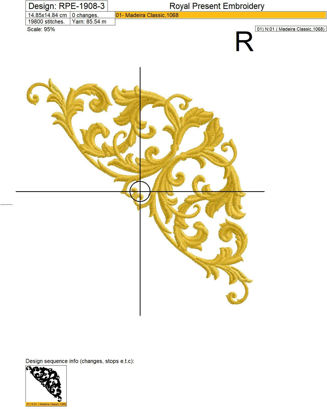 Vintage damask corner machine embroidery design - 4 sizes
