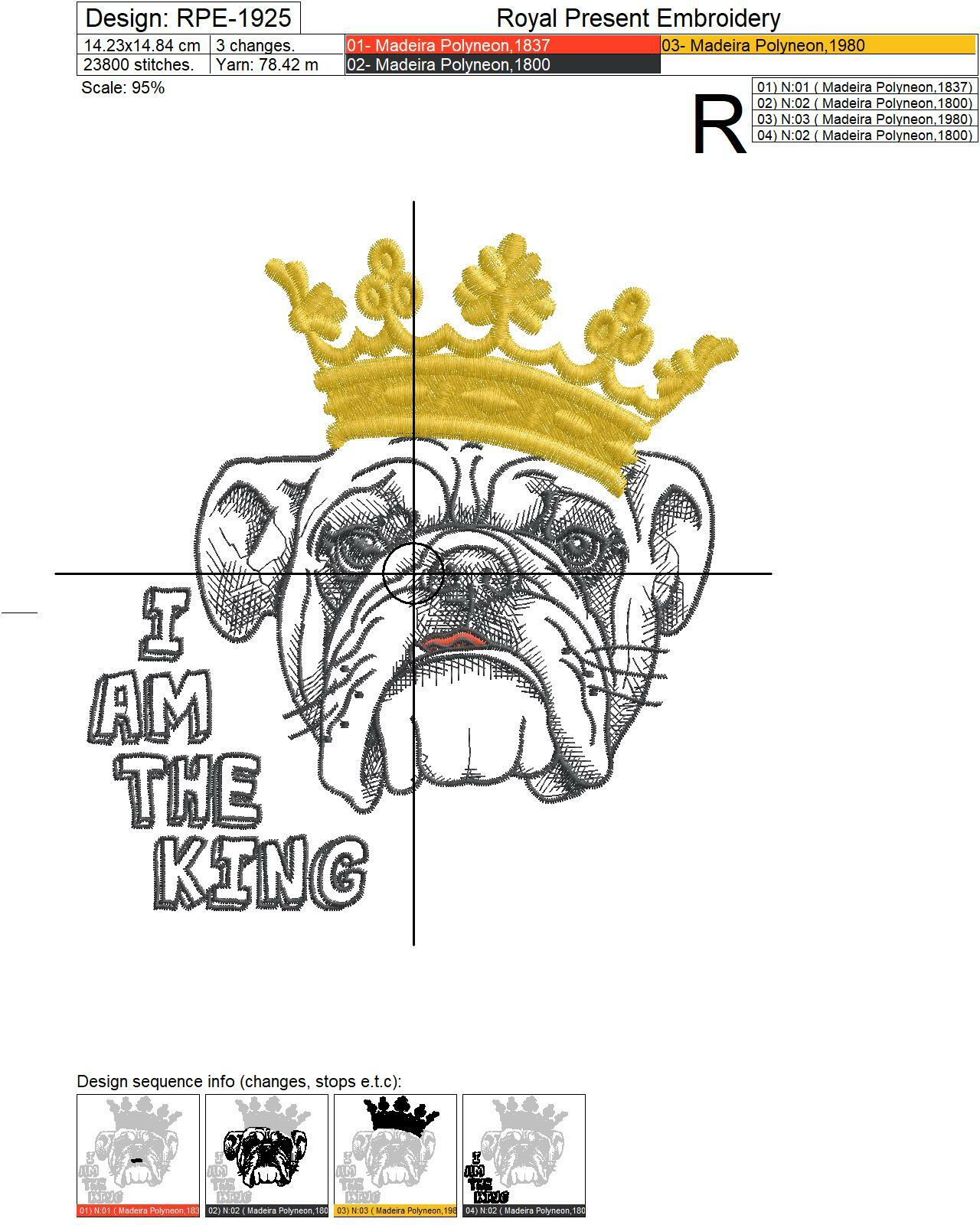 English bulldog King Machine Embroidery Design - 3 sizes
