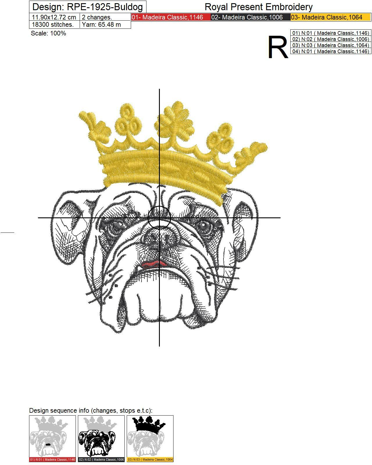 English bulldog King Machine Embroidery Design - 3 sizes