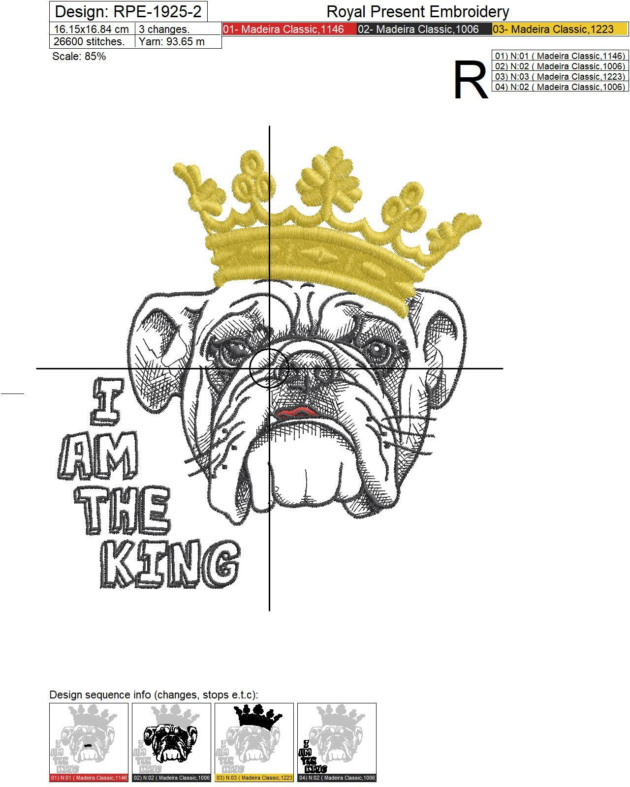 English bulldog King Machine Embroidery Design - 3 sizes