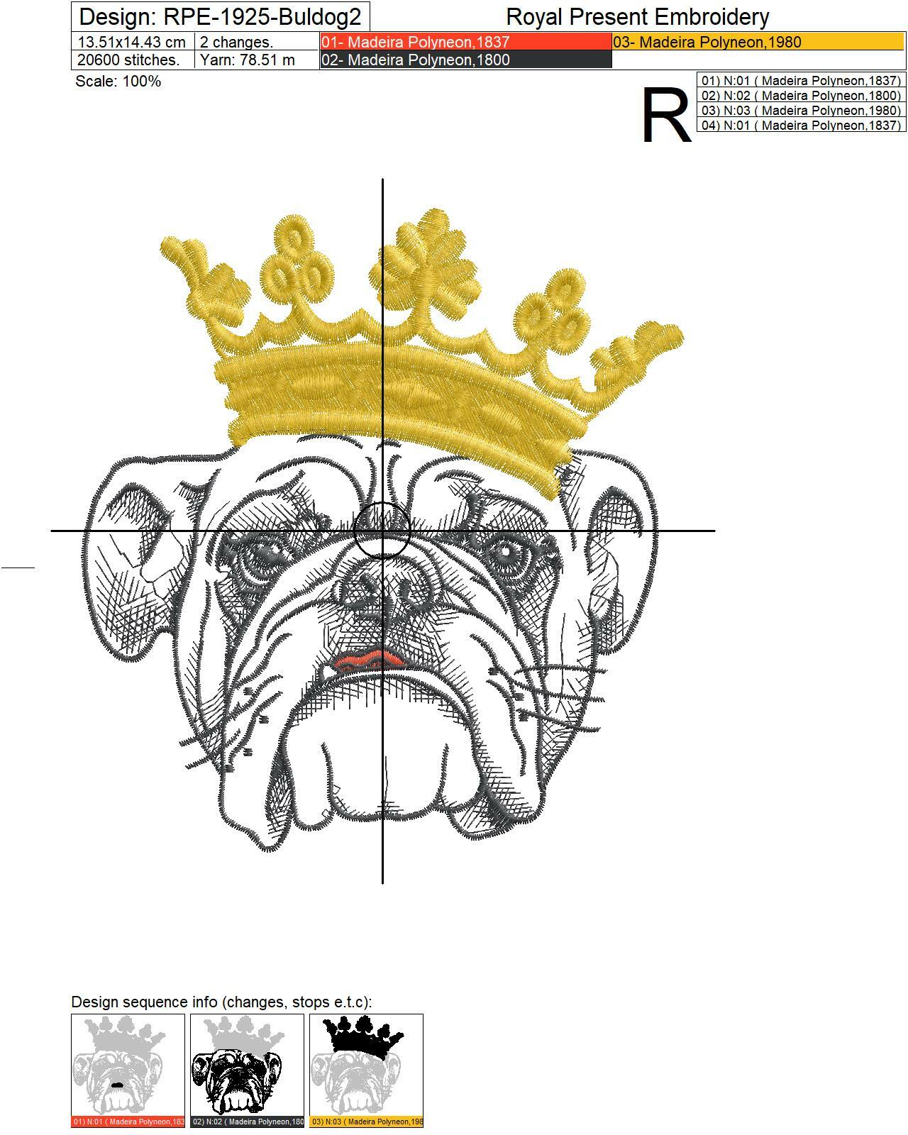 English bulldog King Machine Embroidery Design - 3 sizes