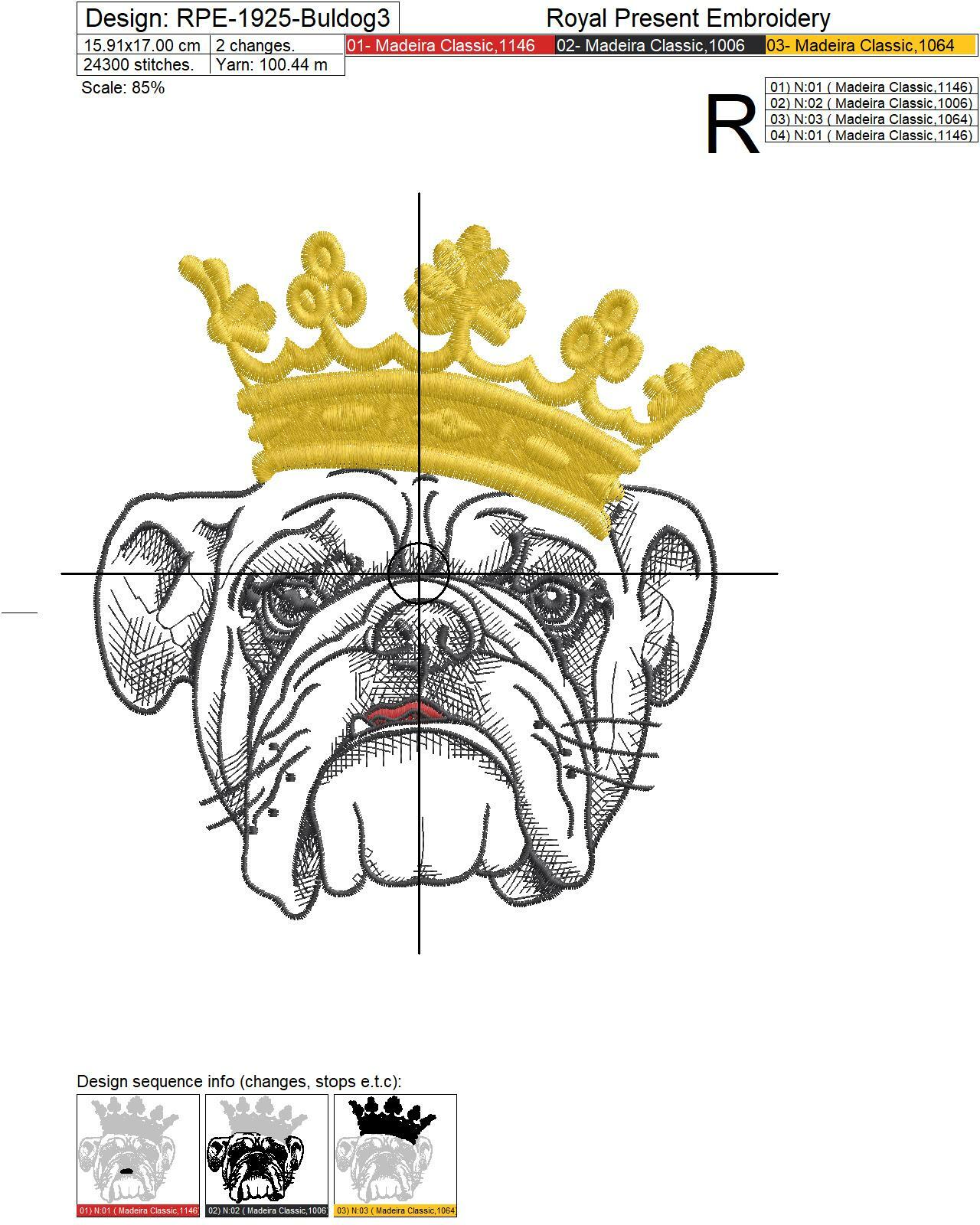 English bulldog King Machine Embroidery Design - 3 sizes