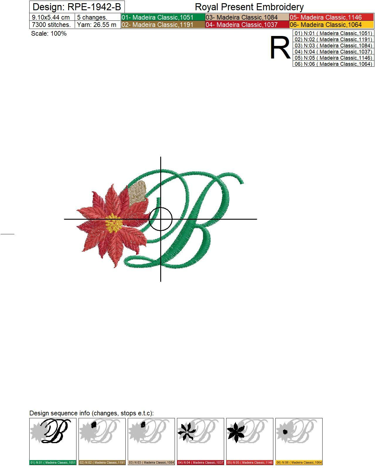 Christmas Monogram B Machine Embroidery Design