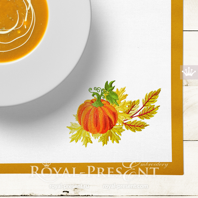 Autumn pumpkin with leaves Machine Embroidery Design - 3 sizes RPE-1943