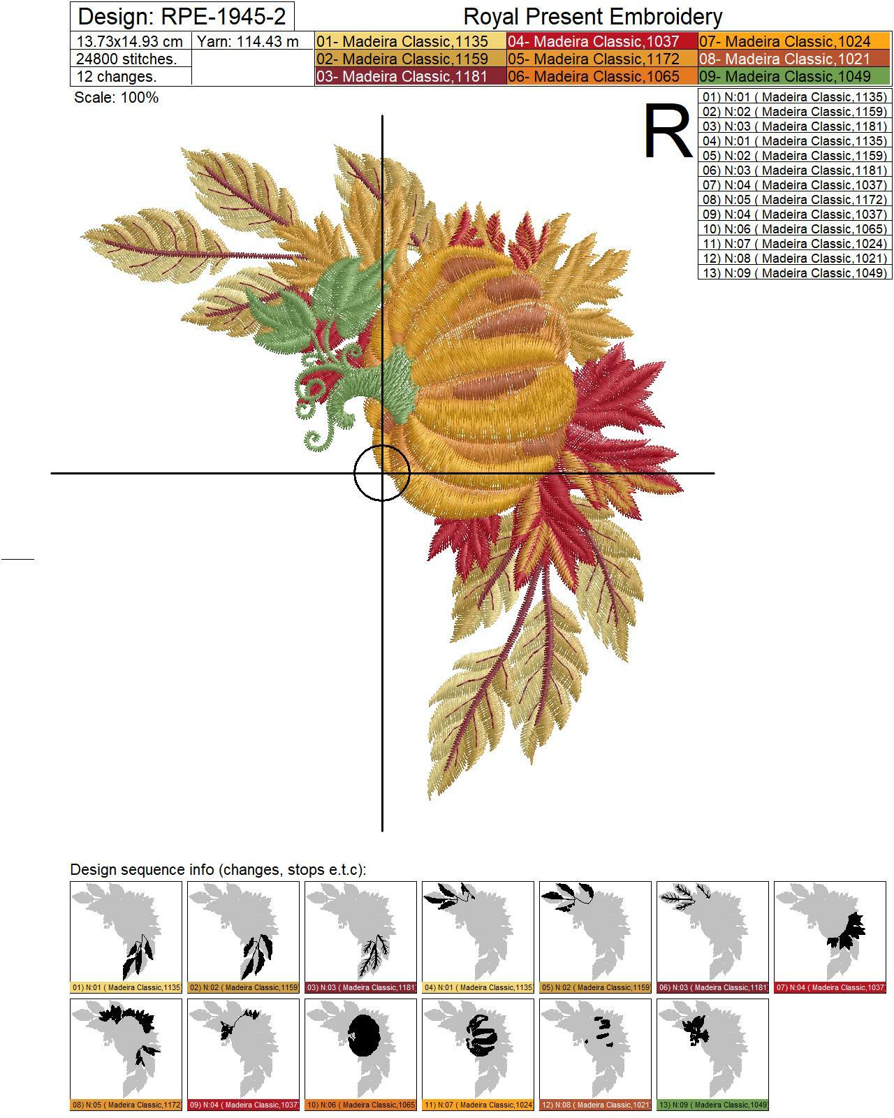 Autumn pumpkin corner with leaves Machine Embroidery Design - 3 sizes