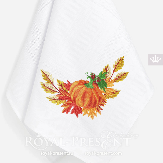 Autumn pumpkin corner with leaves Machine Embroidery Design - 3 sizes RPE-1945