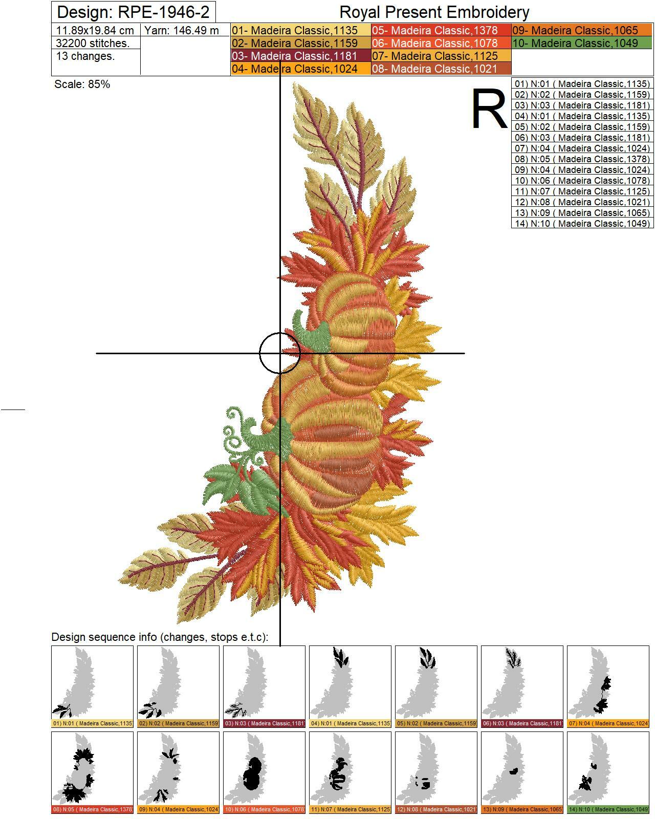 Pumpkin corner with leaves Machine Embroidery Design - 2 sizes