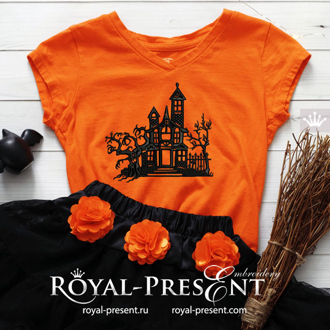 Halloween spooky manor mansion Machine Embroidery Design - 3 sizes RPE-1952