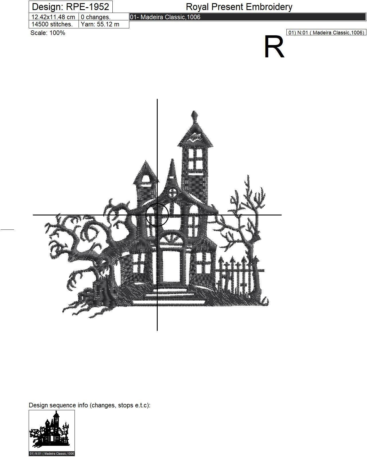 Halloween spooky manor mansion Machine Embroidery Design - 3 sizes