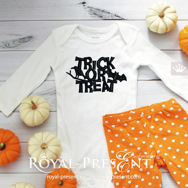 Trick or Treat Inscription Free Machine Embroidery Design RPE-1953