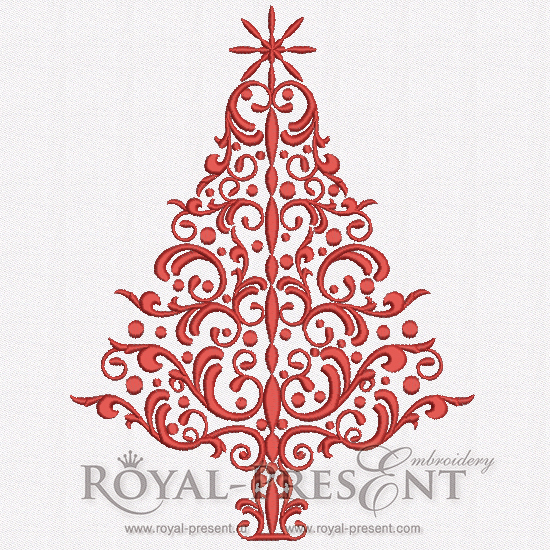 Machine Embroidery Design Elegant Red Christmas Tree - 3 sizes