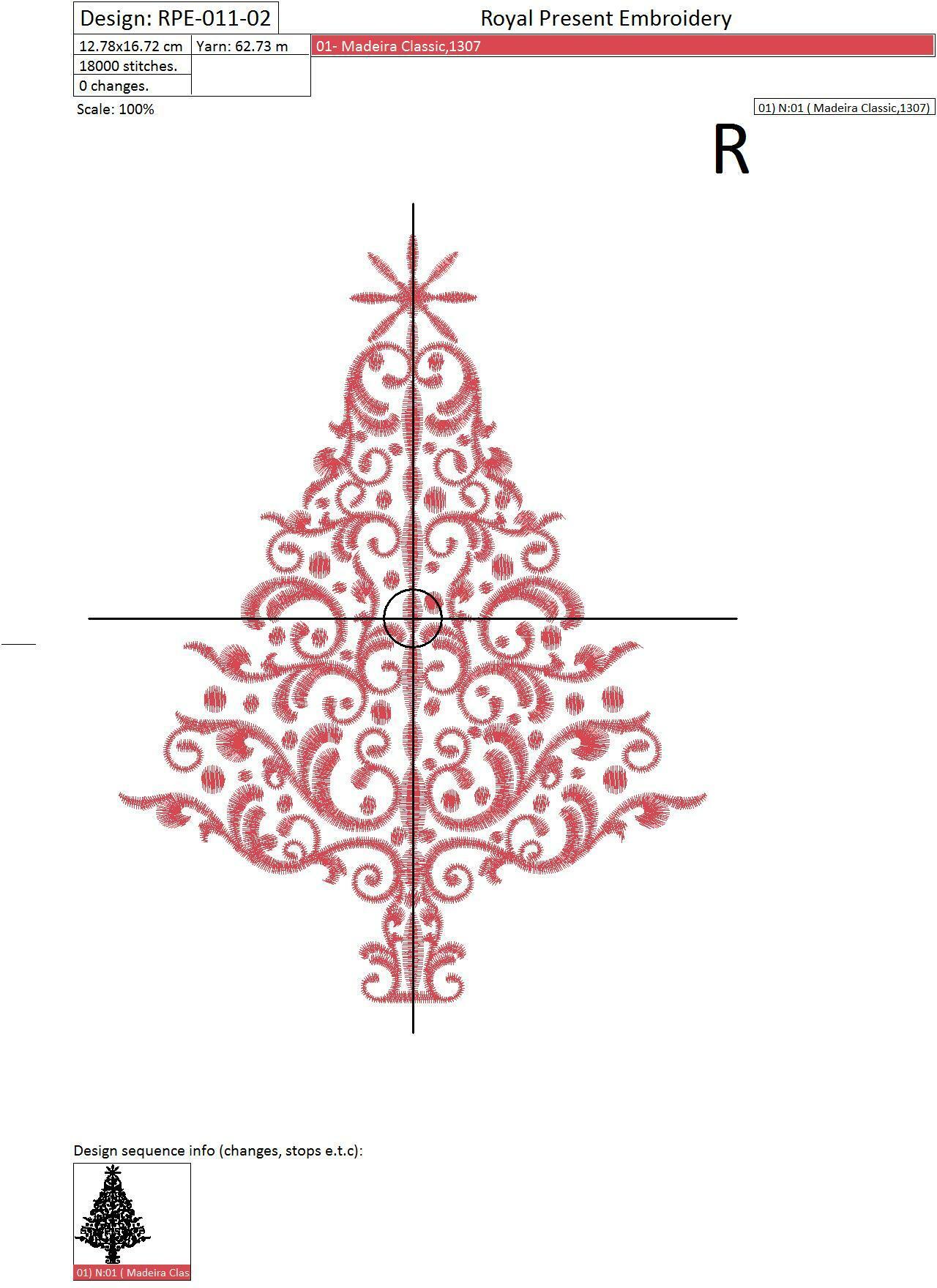 Machine Embroidery Design Elegant Red Christmas Tree - 3 sizes
