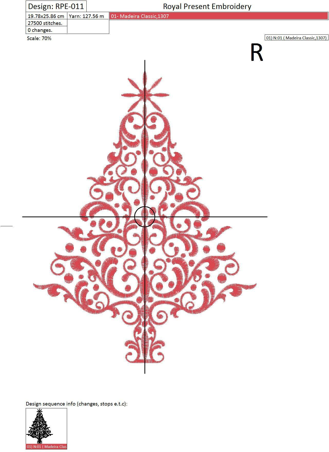Machine Embroidery Design Elegant Red Christmas Tree - 3 sizes