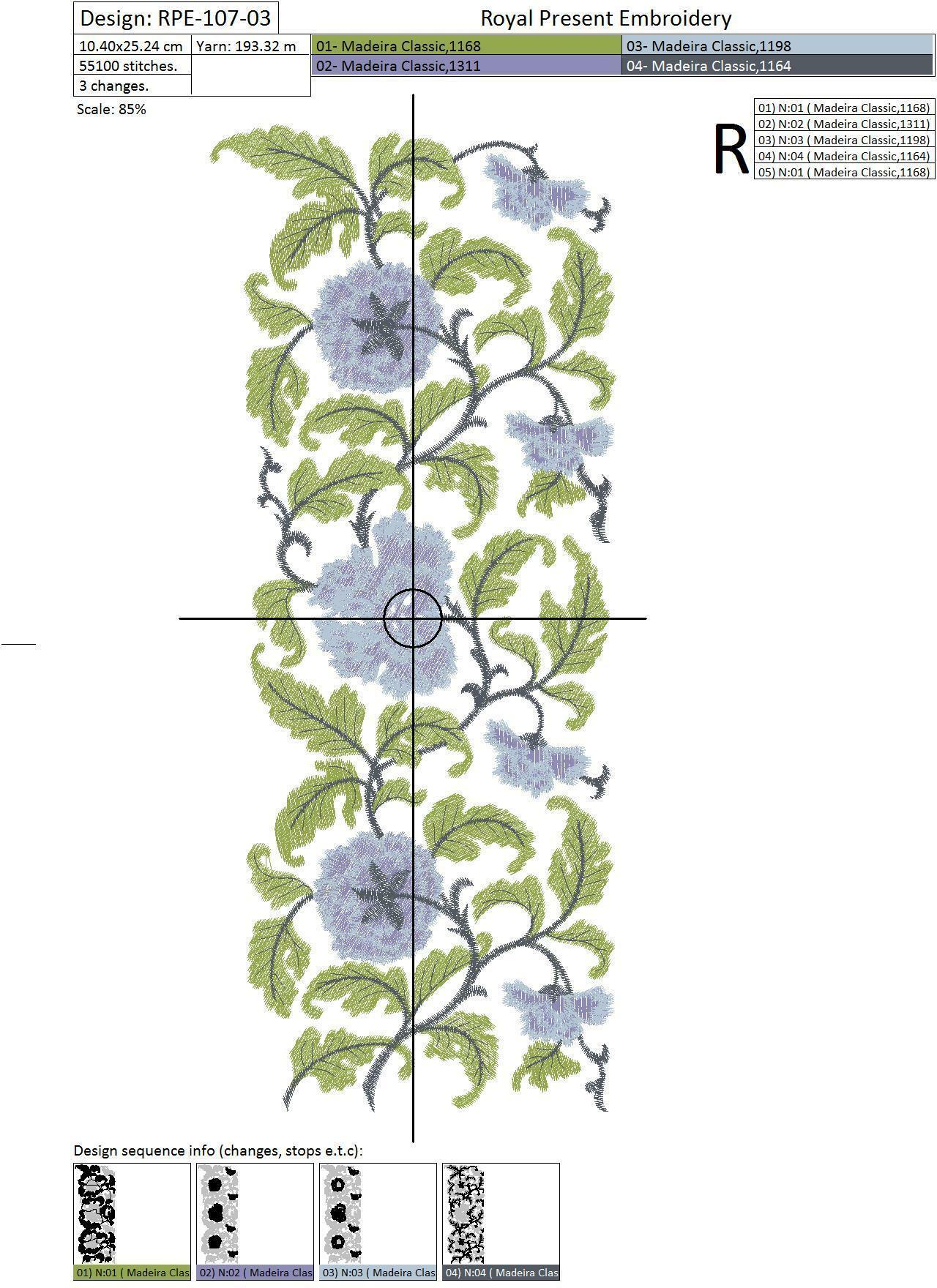 Machine Embroidery Design Floral border with lilac flowers - 3 sizes