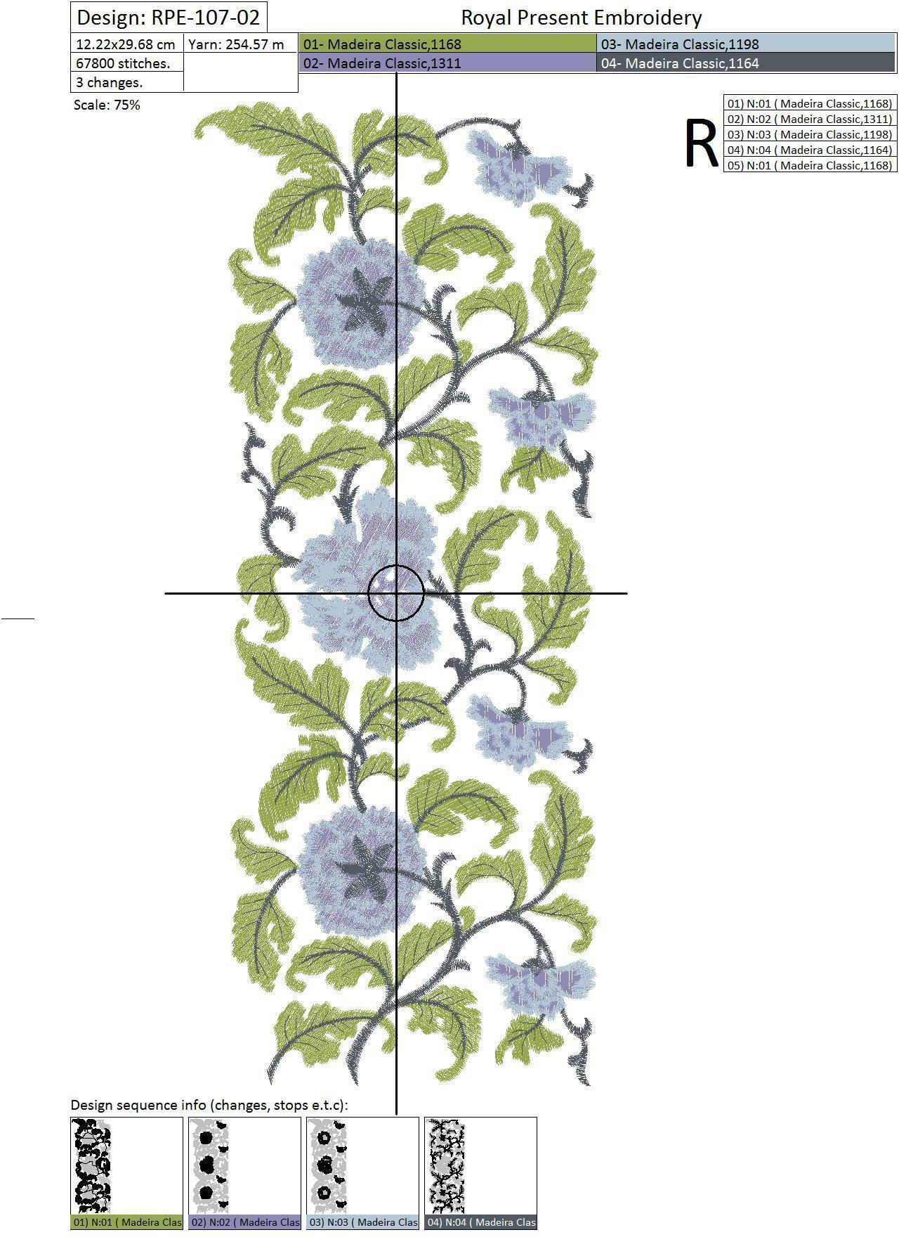 Machine Embroidery Design Floral border with lilac flowers - 3 sizes