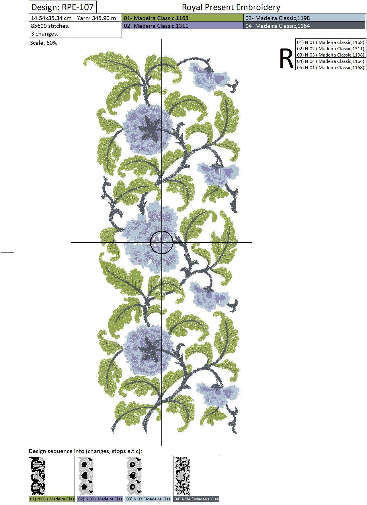 Machine Embroidery Design Floral border with lilac flowers - 3 sizes