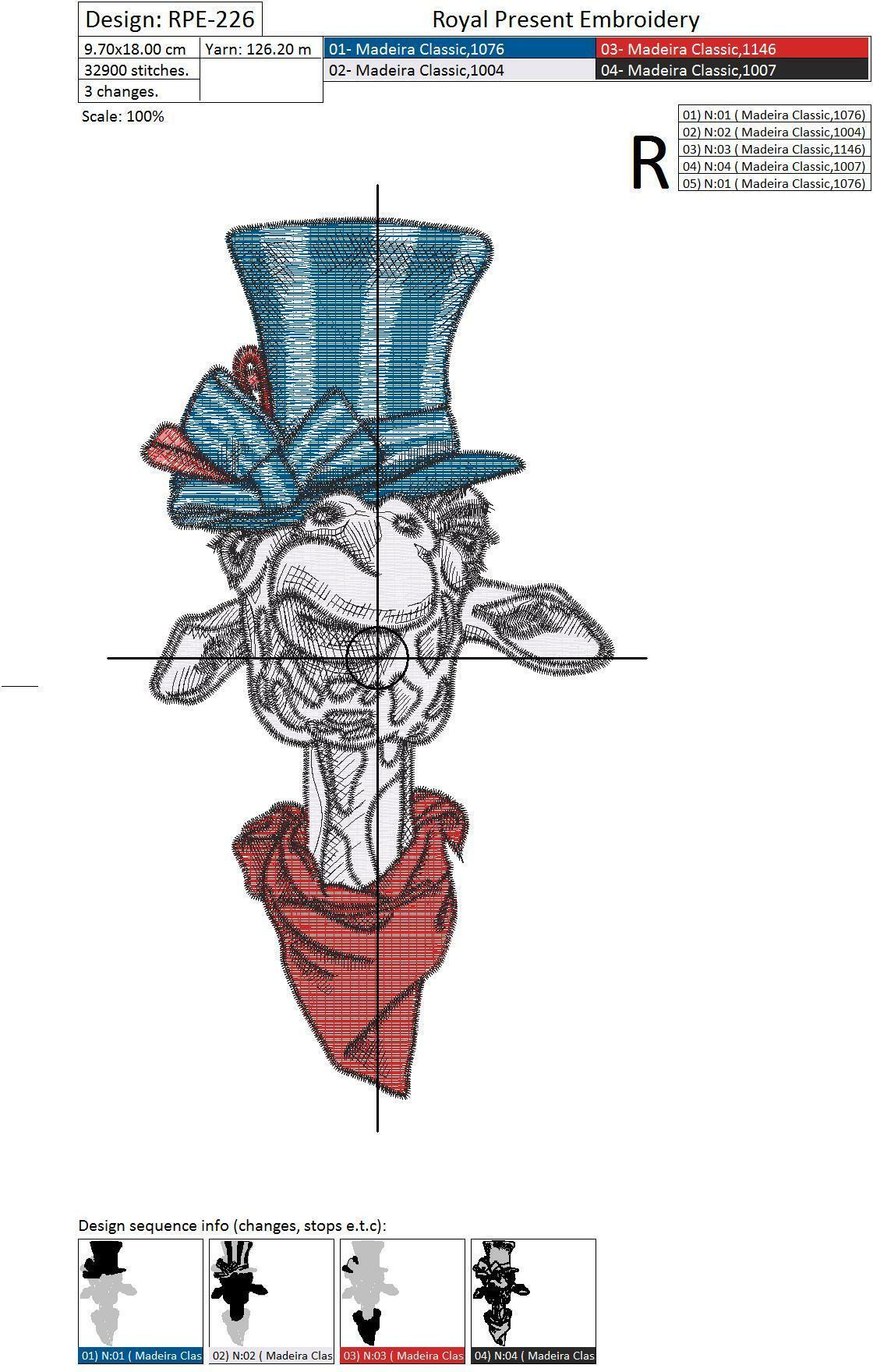 Machine Embroidery Design Giraffe portrait in a steam-punk hat with cravat