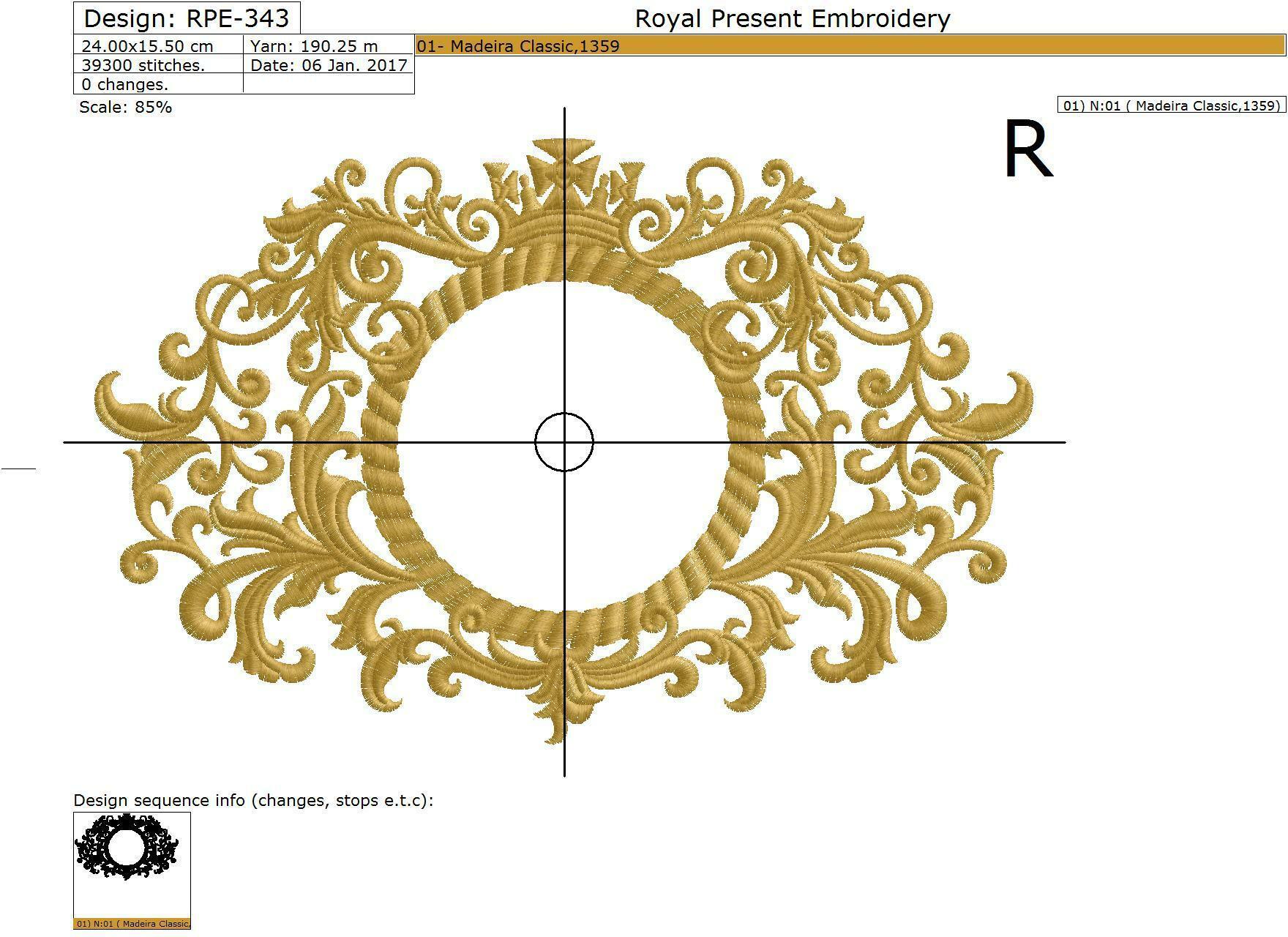 Machine Embroidery Design Gold Baroque Monogram Blank - 3 sizes