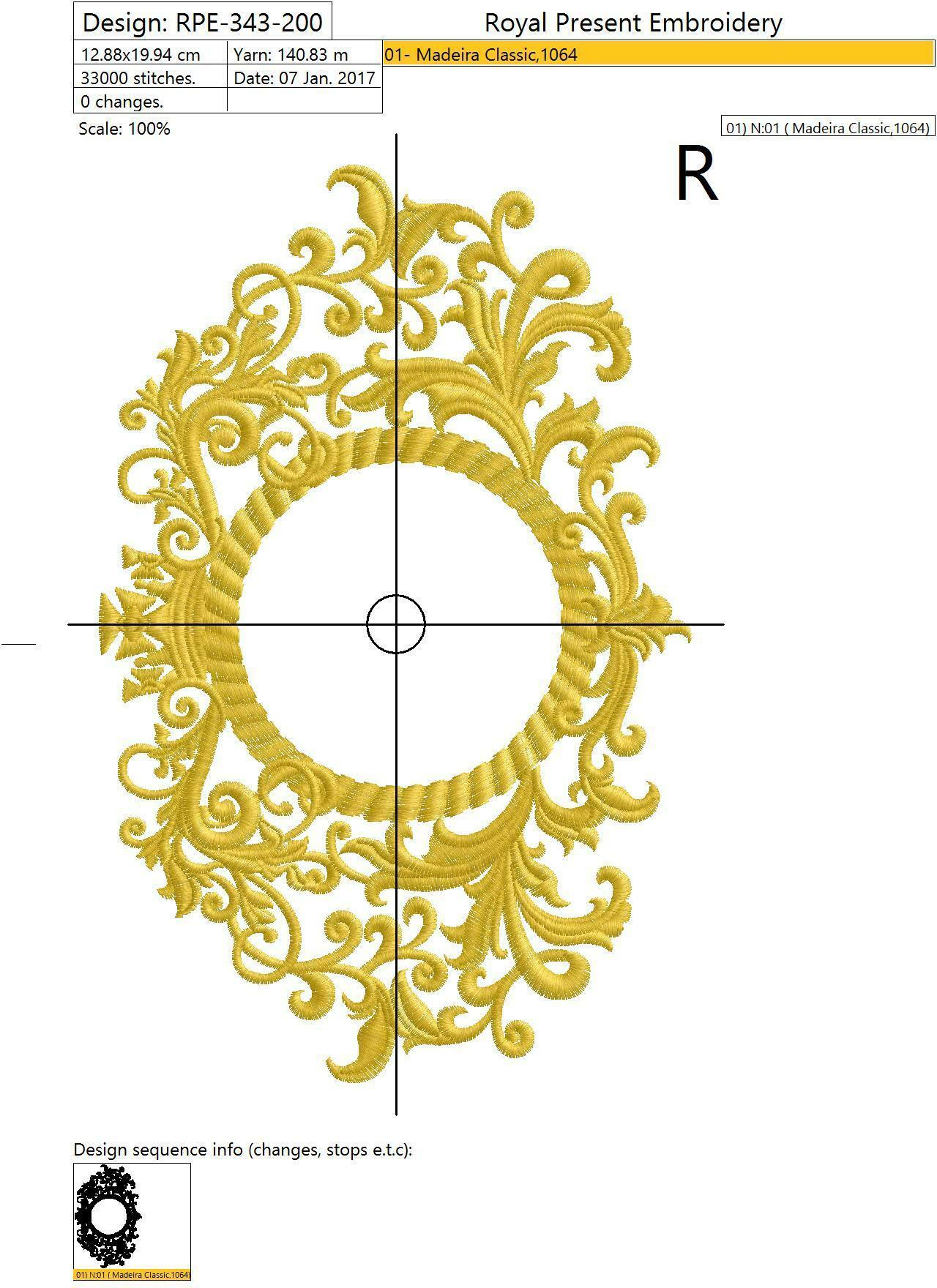 Machine Embroidery Design Gold Baroque Monogram Blank - 3 sizes