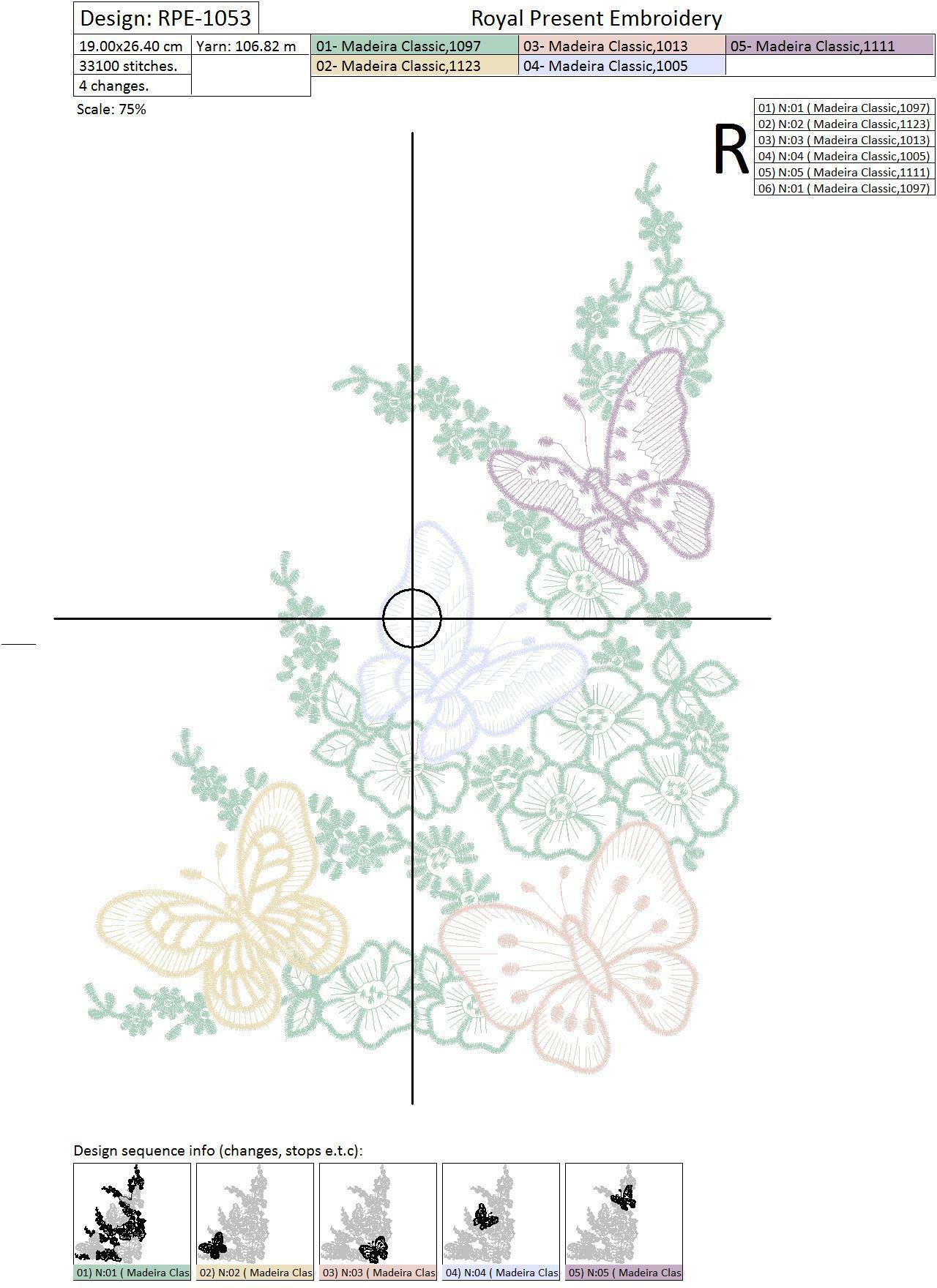 Machine Embroidery Design Multicolored butterflies - 3 sizes