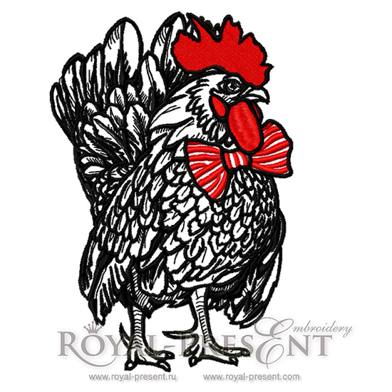 Machine Embroidery Design Rooster with a tie - 2 sizes