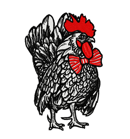 Machine Embroidery Design Rooster with a tie - 2 sizes
