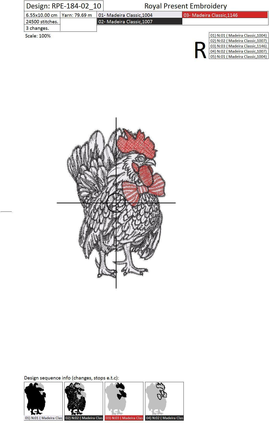 Machine Embroidery Design Rooster with a tie - 2 sizes