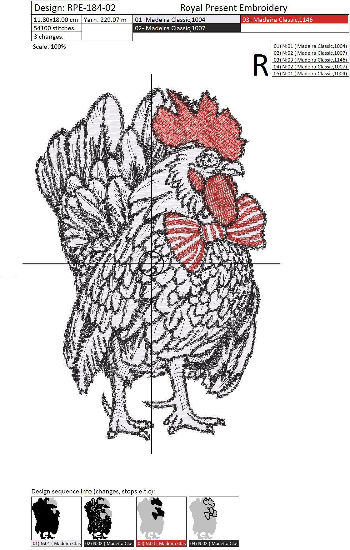 Machine Embroidery Design Rooster with a tie - 2 sizes