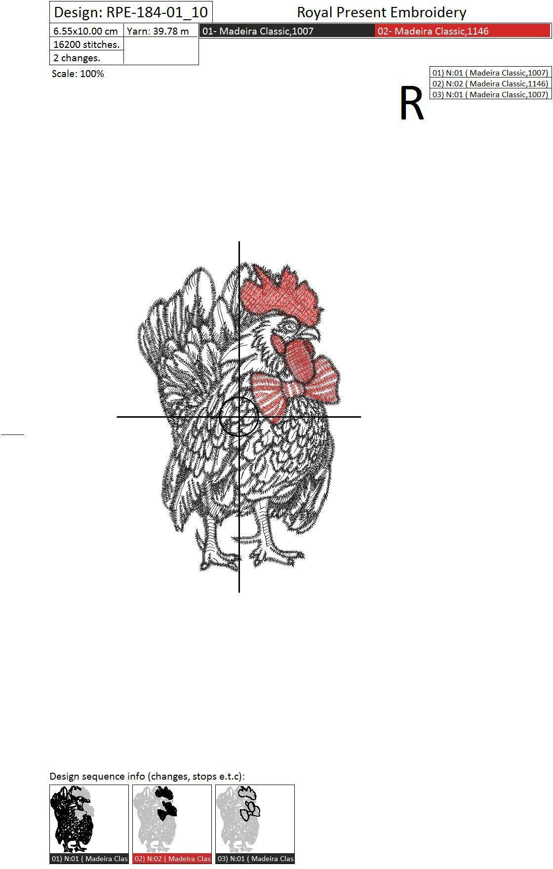 Machine Embroidery Design Rooster with a tie - 2 sizes