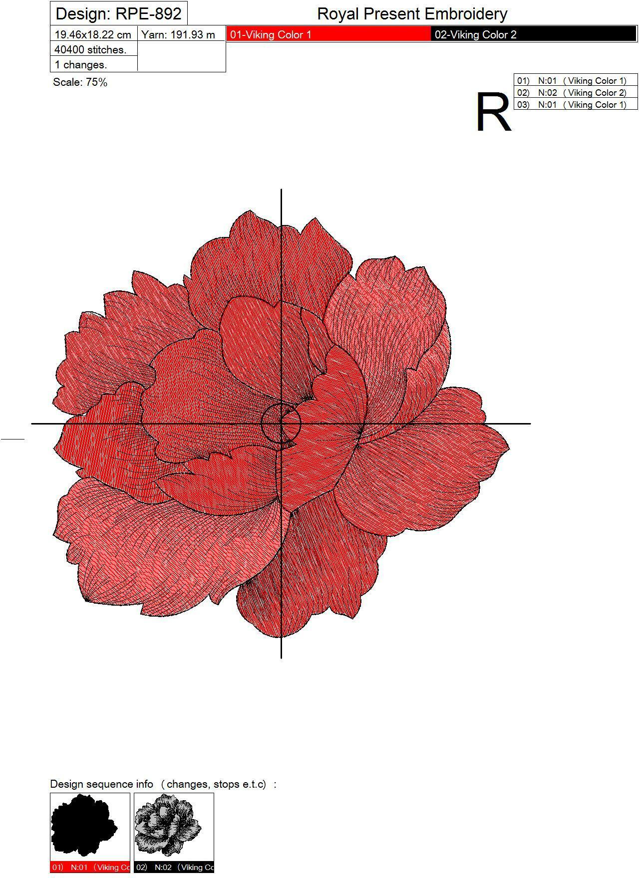 Peony Digital Machine Embroidery Design