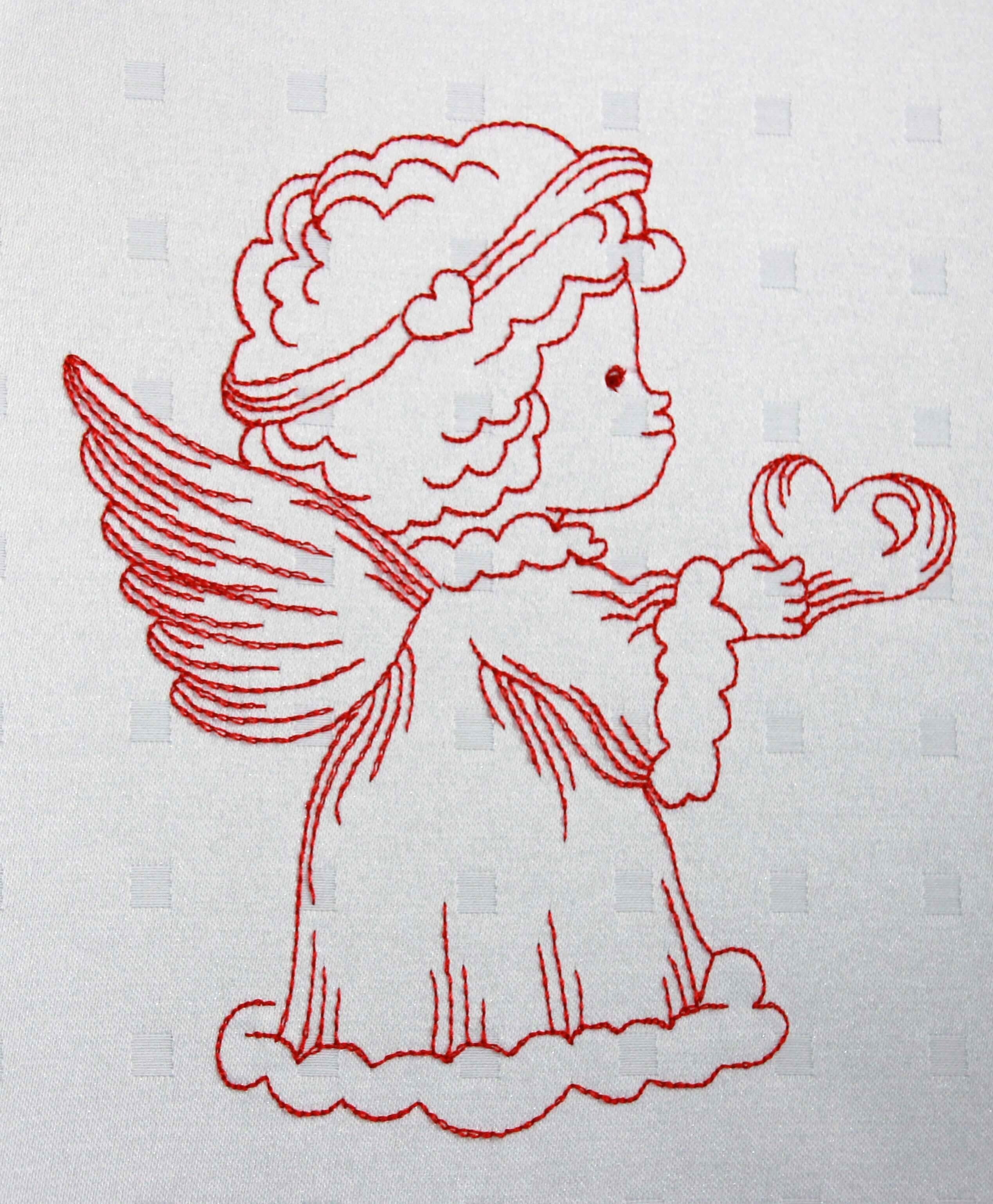 Machine Embroidery Designs Valentines Angels RedWork