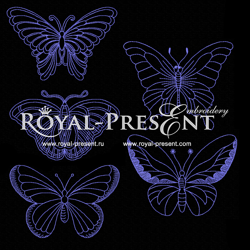 Set of Machine Embroidery Designs Five butterflies
