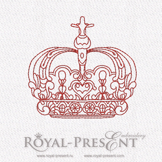 Red work King Crown Machine Embroidery Design