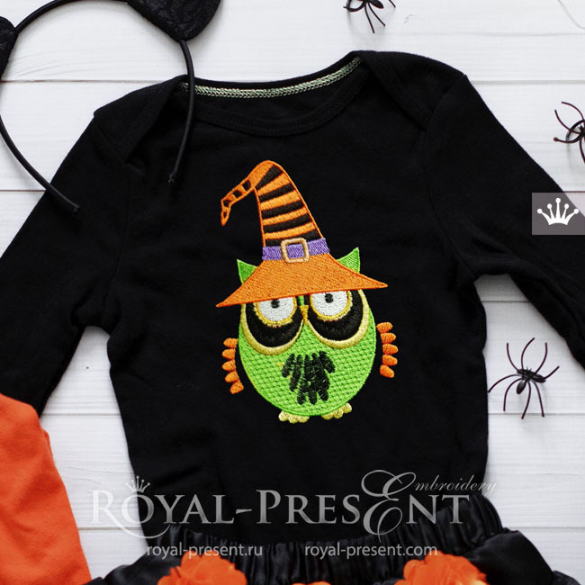 Halloween Owl in a cap Machine Embroidery Design - 3 sizes