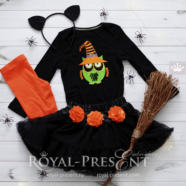 Halloween Owl in a cap Machine Embroidery Design - 3 sizes RPE-1973-2