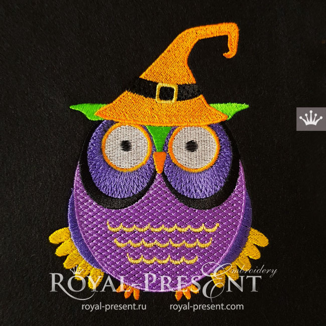 Halloween Owl in a Witch cap Machine Embroidery Design - 3 sizes