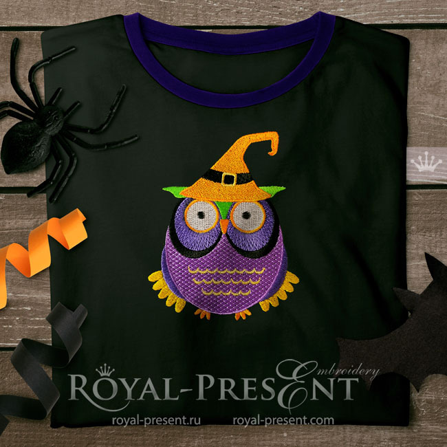 Halloween Owl in a Witch cap Machine Embroidery Design - 3 sizes RPE-1973-4