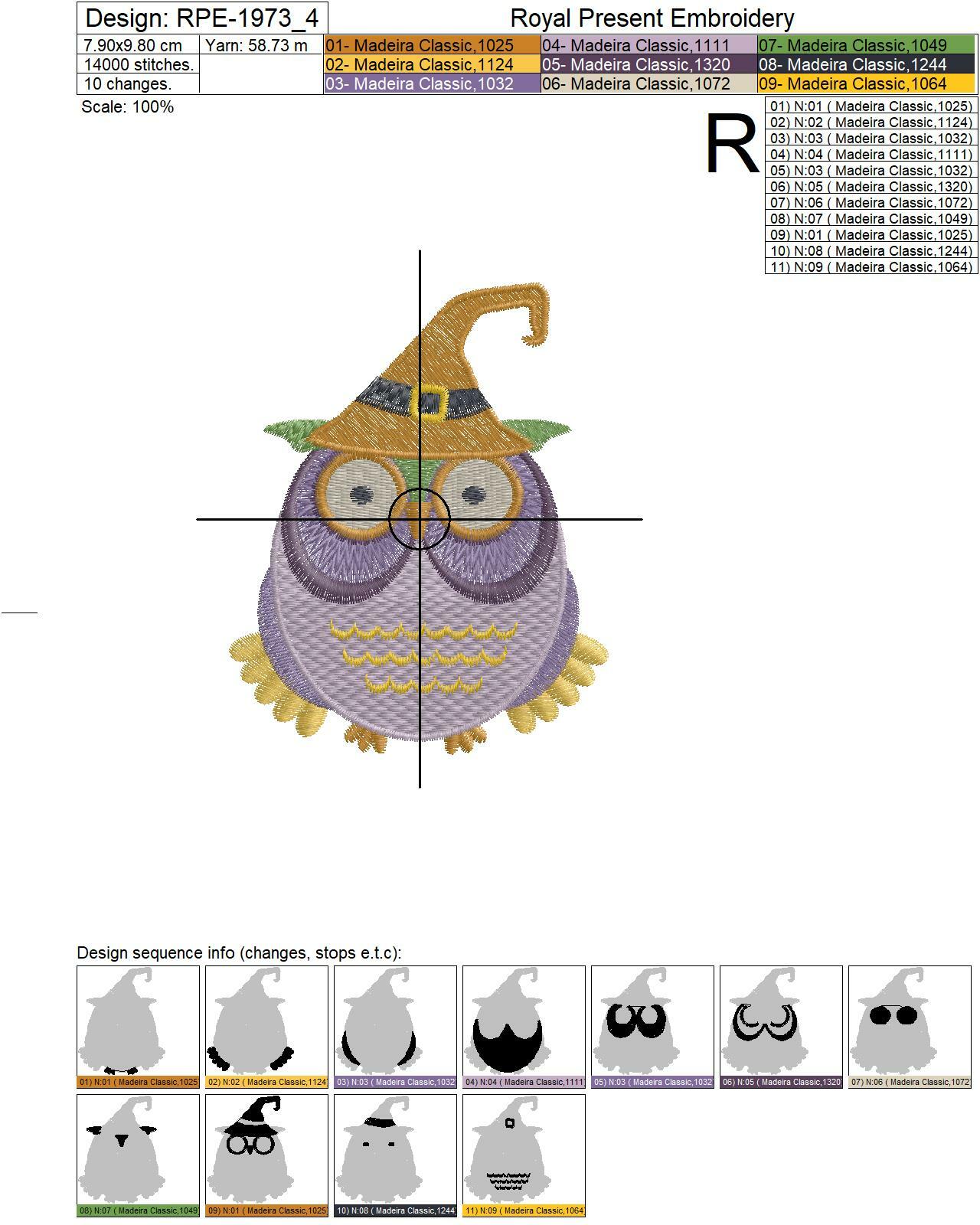 Halloween Owl in a Witch cap Machine Embroidery Design - 3 sizes