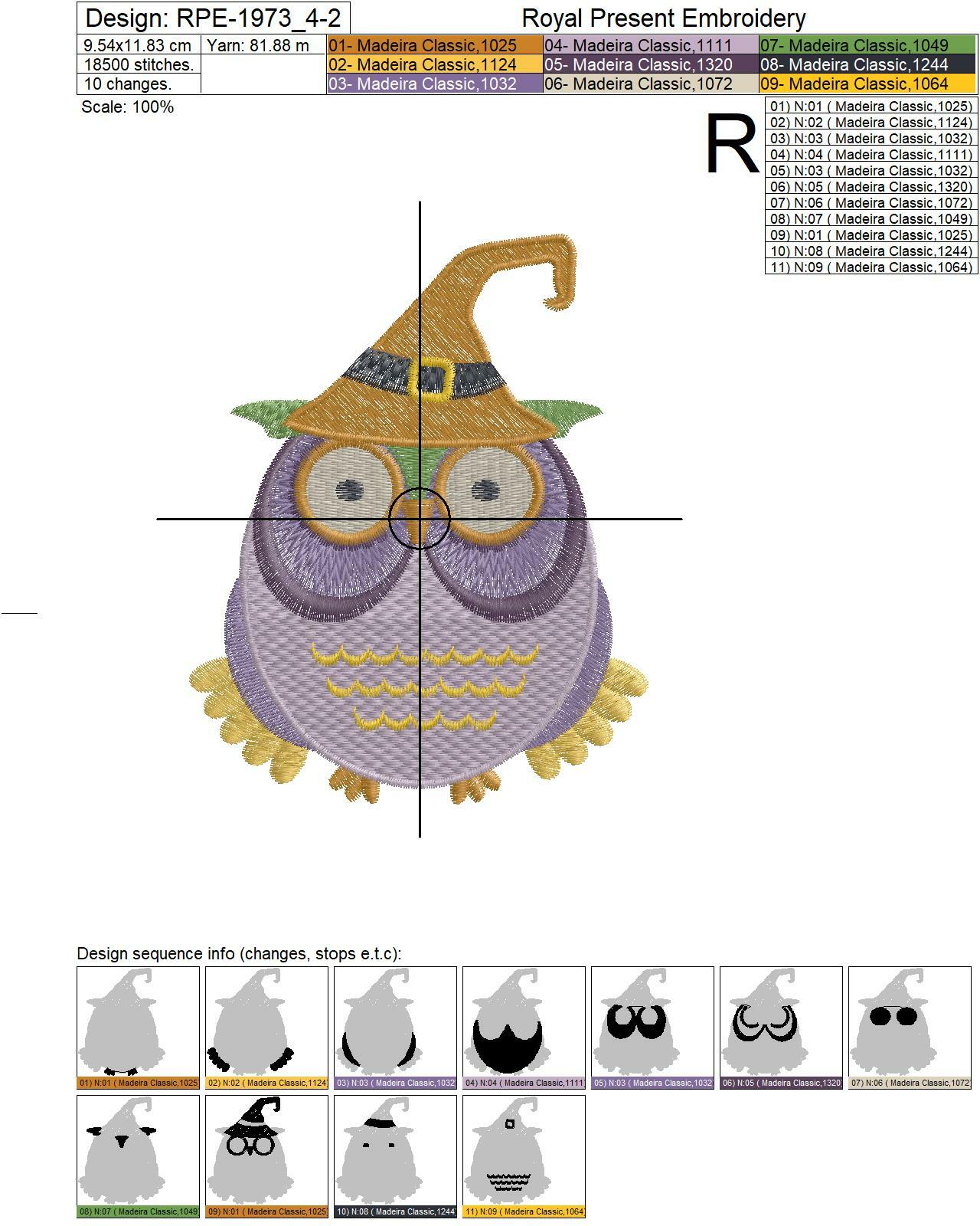 Halloween Owl in a Witch cap Machine Embroidery Design - 3 sizes