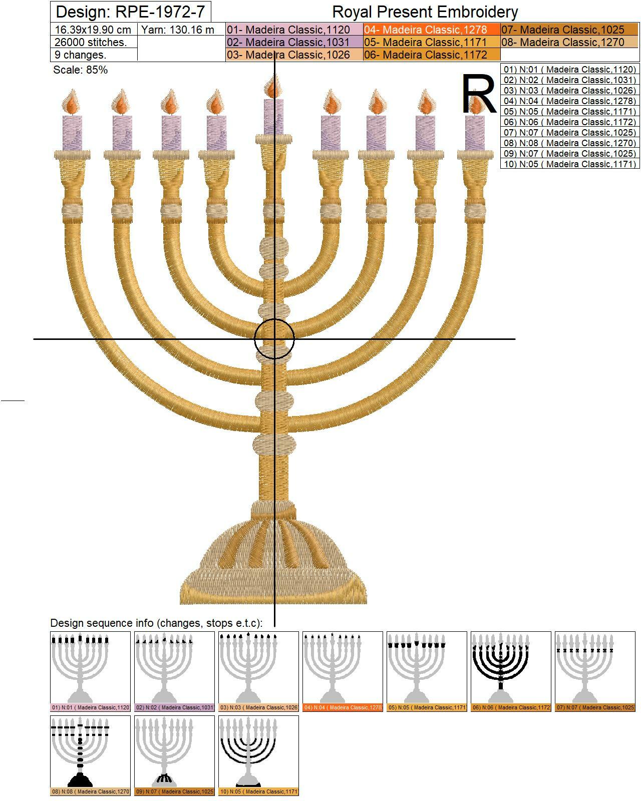 Menorah Machine Embroidery Design - 7 sizes