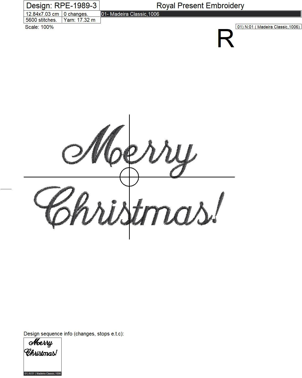 Merry Christmas lettering Machine Embroidery Design - 6 sizes