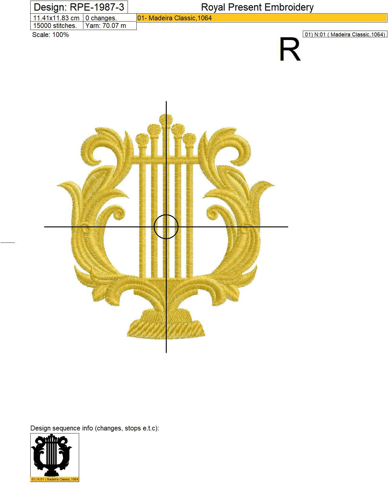 Lyra machine embroidery design - 3 sizes